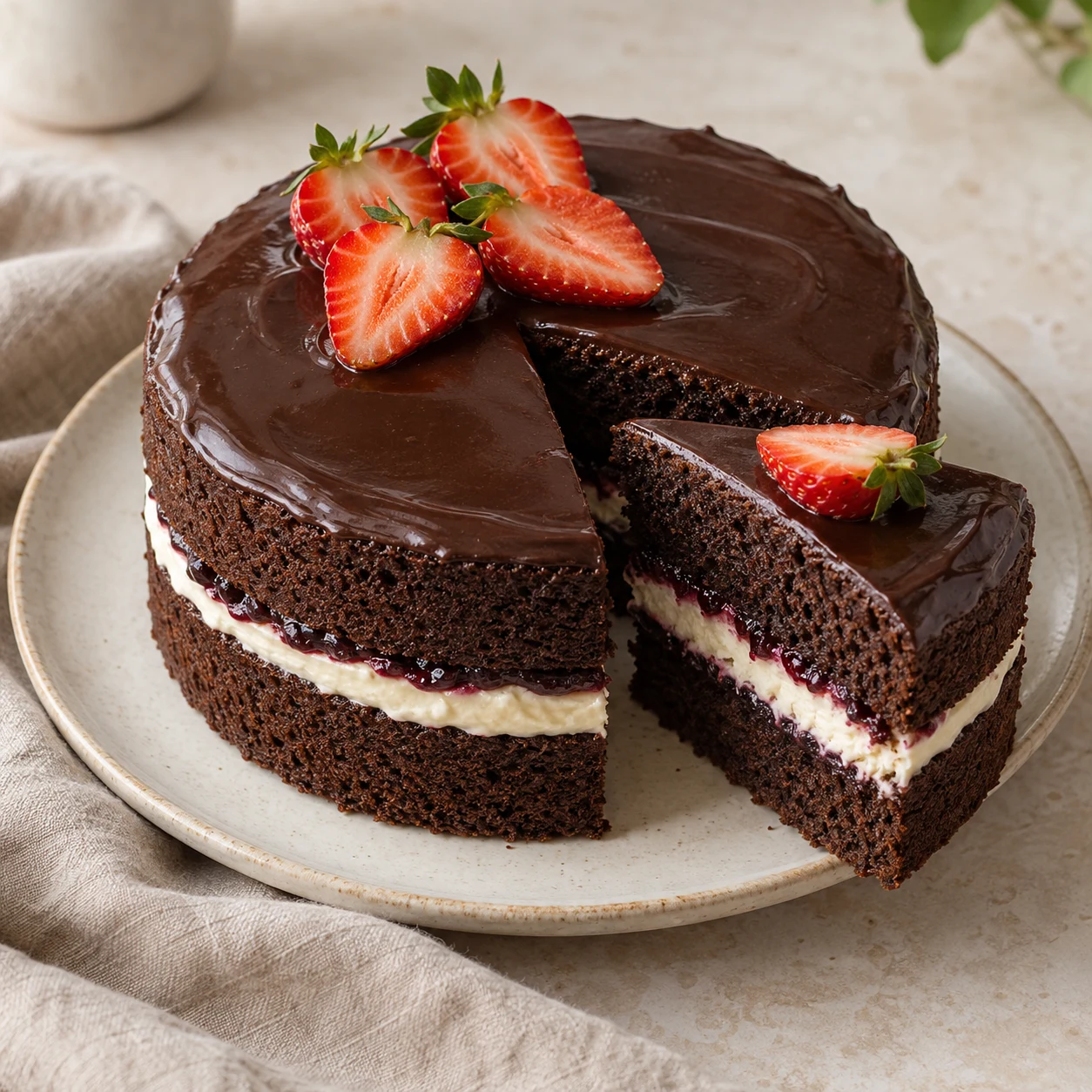 Vegan chocolate and currant layer cake